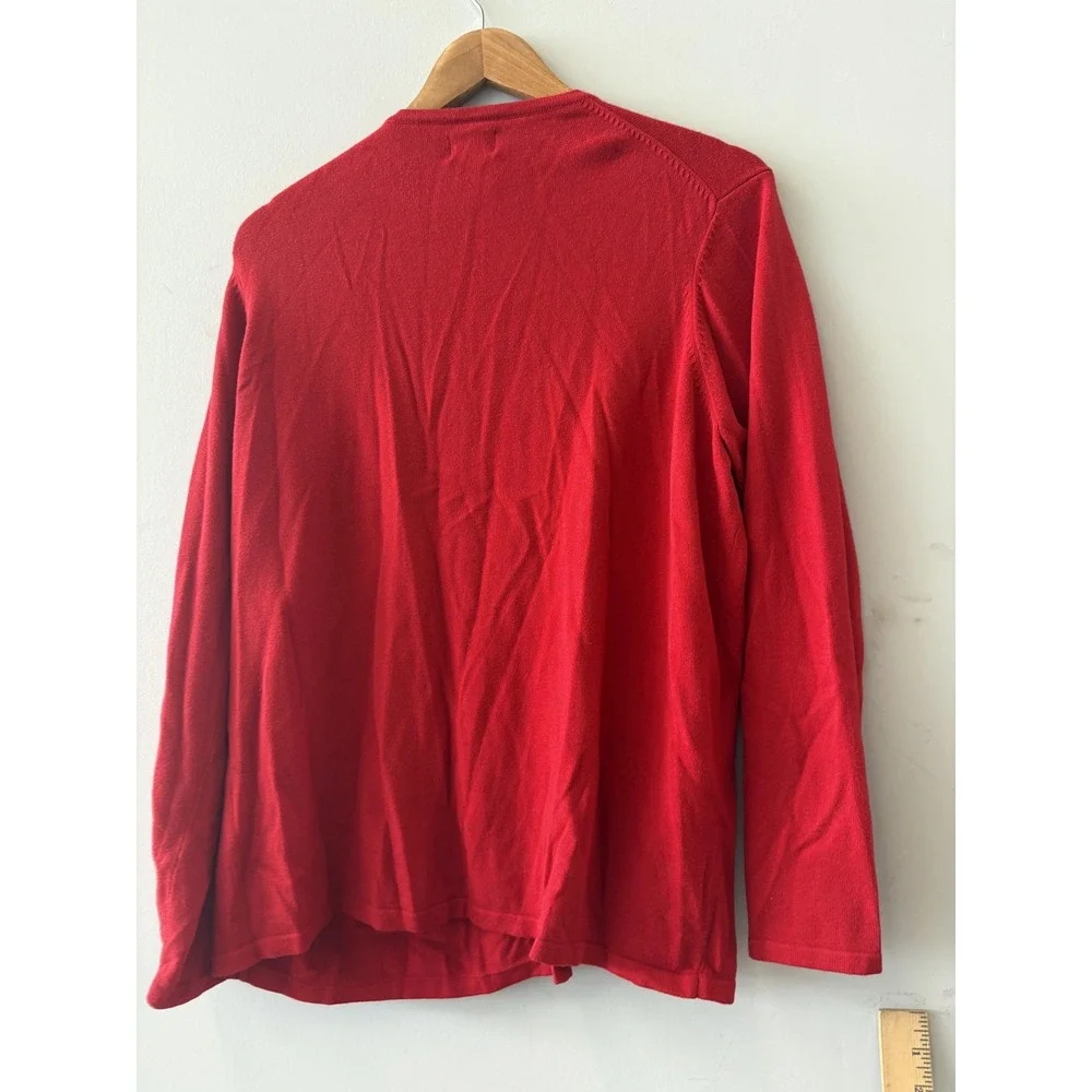 Liz Baker Cardigan Sweater Womens 1X Red Floral Embroidered Button Front Knit